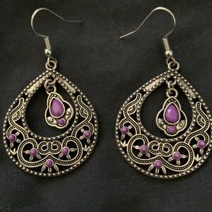 Boho purple silver earrings